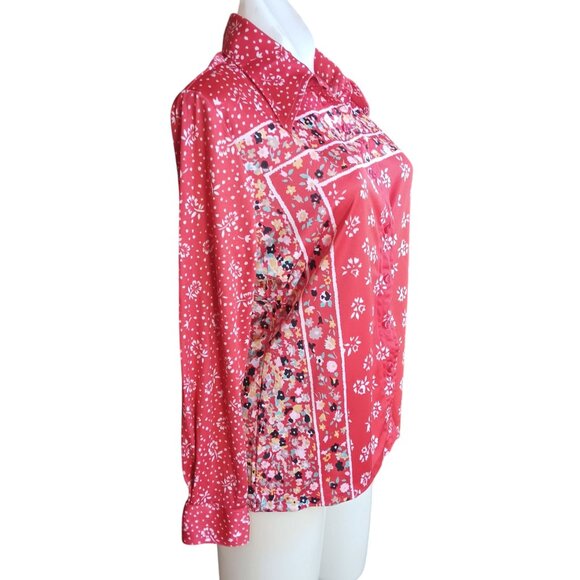13/14 Large Groovy Vintage Red Floral Disco Top Tami Button-Up 1970's Hippy Boho - Picture 3 of 7